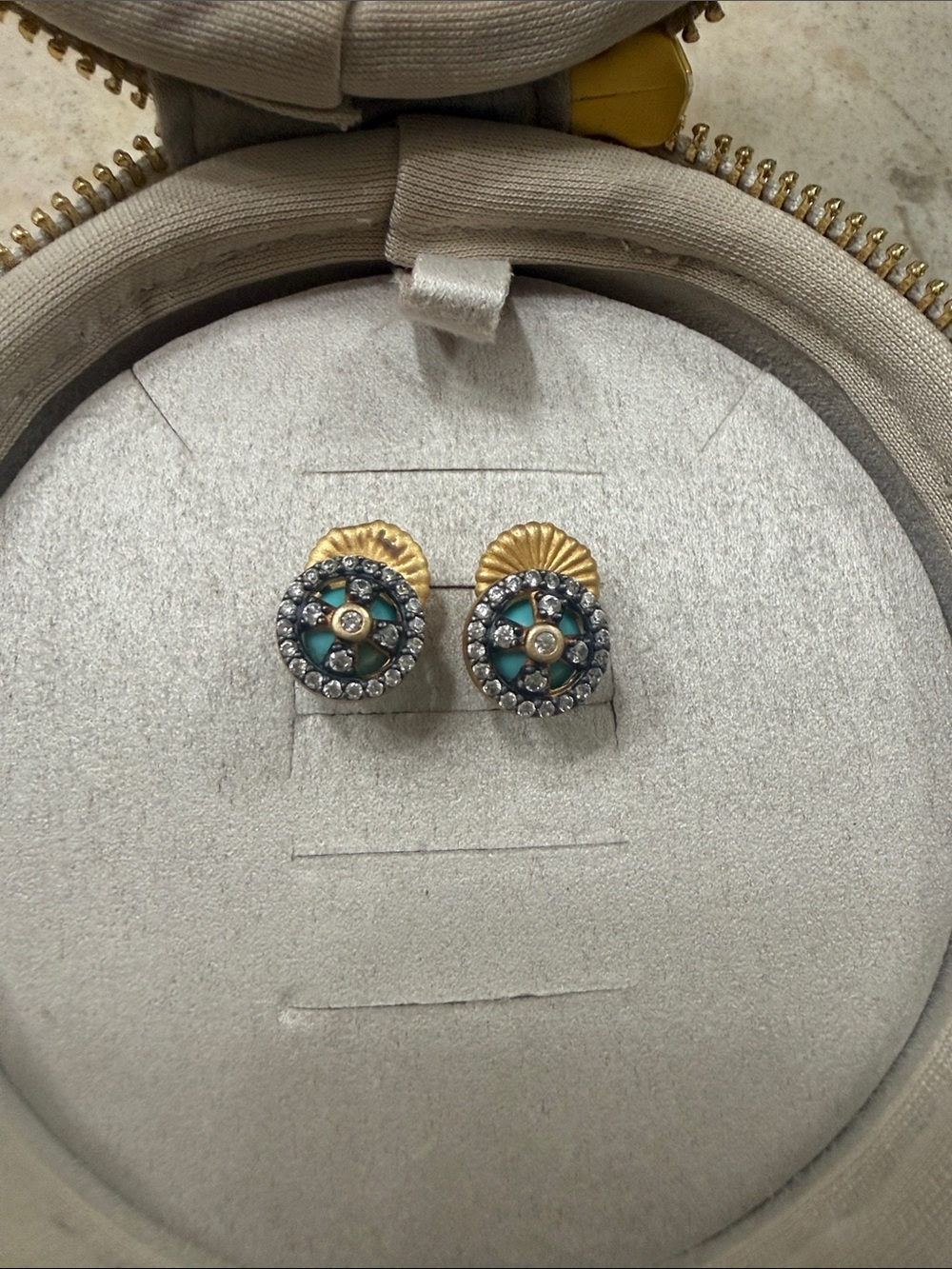 Gold-Tone Floral Turquoise Crystal Stud Earrings